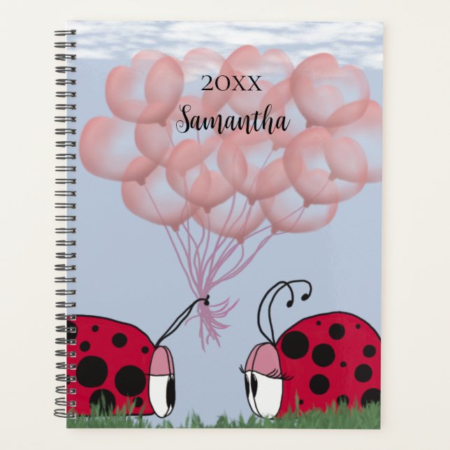 Agenda Ladybug Adorável Com Buquê De Balão Rosa Bonito (Frente)