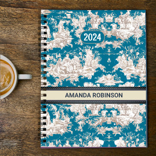 Agenda lago de tartaruga azul-Elegante toile de jouy