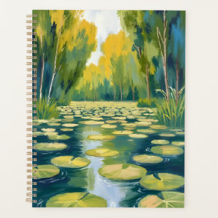 Agenda Lagoa de Folhas de Lírio Natureza em Aquarela Ve