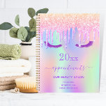 Agenda Lágrimas oculares pingos rosa salão iridescente 20<br><div class="desc">Um fundo tendencioso e iridescente com cores pastel unicórnio e arco-íris cor rosa,  roxa,  verde-menta. Decorado com pingos em lascas oculares roxas,  roxas e roxas. Um planejador para maquiagem,  designers de cabelo,  cabelos e salões de beleza. Letras cor púrpura.</div>