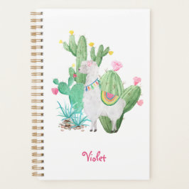 Agenda Lama e Cactus Watercolor - Personalizados Brancos