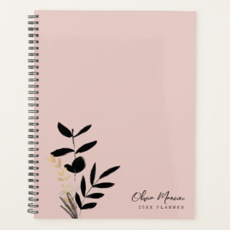Agenda Lâmpada Elegante rosa e Dourada botânica preta