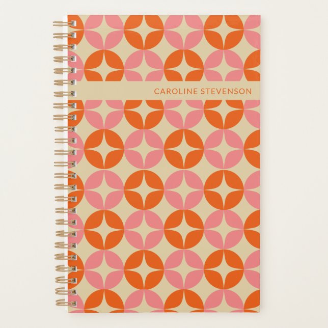 Agenda Laranja Rosa Geométrico Personalizado Sem Data Méd (Frente)