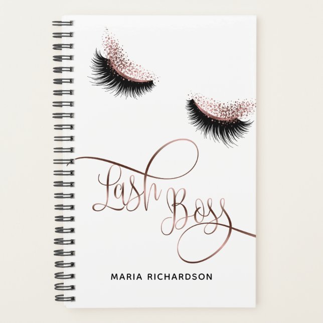 Agenda Lash Boss Makeup Eyebrow Olhos Lashes Rosa Dourado (Frente)