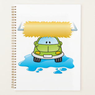 Agenda Lavagem Feliz de Carro de Desenho Verde