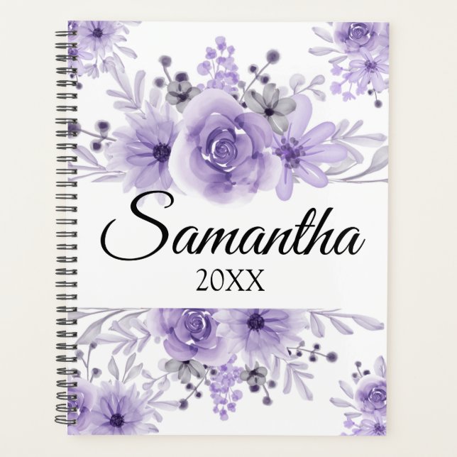 Agenda Lavanda Elegante Cor Floral Roxa (Frente)