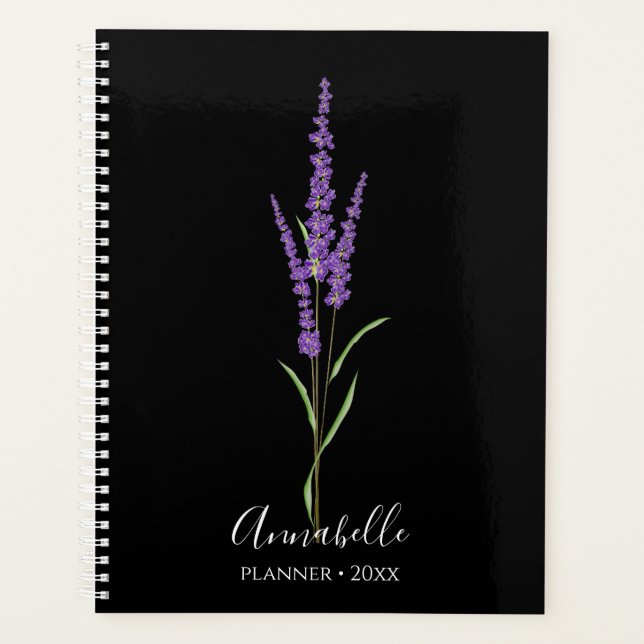 Agenda Lavanda em preto | Personalizado (Frente)