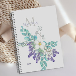 Agenda Lavanda Eucalipto Monograma Floral Botânico