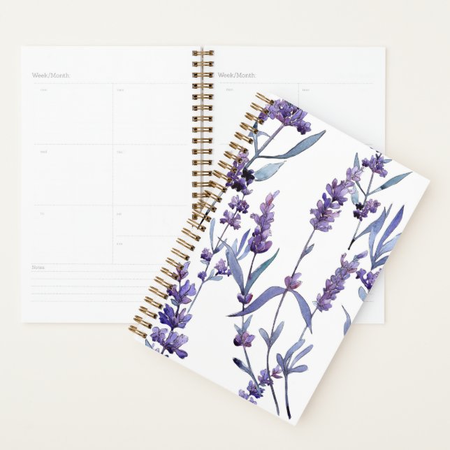 Agenda Lavanda Floral em Branco (Exibição)