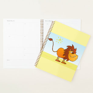 Agenda Leão de Cartoon Engraçado no Animal Safari Sol