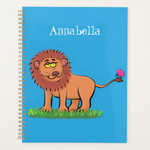 Agenda Leão feliz com ilustração de desenho animado de