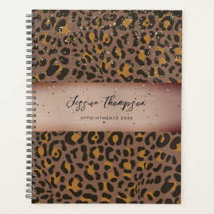 Agenda Leopard Animal Brown Bronze Metálico Glitor
