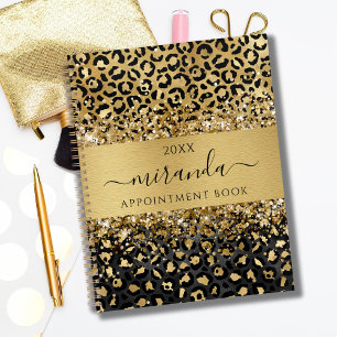 Agenda Leopard Animal Cheetah Black Dourado Beauty Salon