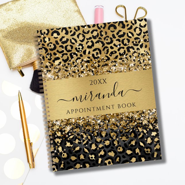 Agenda Leopard Animal Cheetah Black Dourado Beauty Salon (Leopard Appointment Planner)