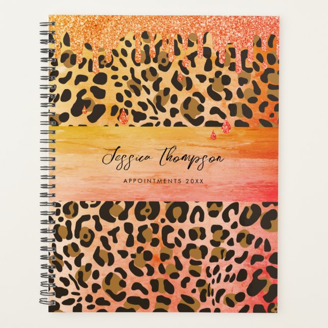 Agenda Leopard Animal Print Orange Yellow Glitter Drives (Frente)