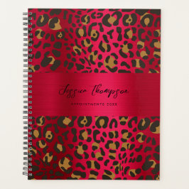 Agenda Leopard Animal Print Red Burgundy Metálico