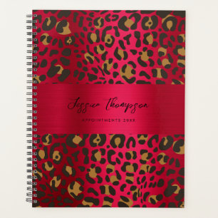Agenda Leopard Animal Print Red Burgundy Metálico