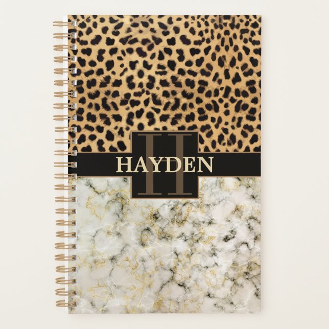 Agenda Leopard Spot Marble Monograma Nome (Frente)