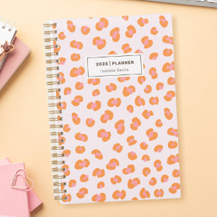 Agenda Leopardo Moderno Imprime Cor-de-Rosa Laranja Seman