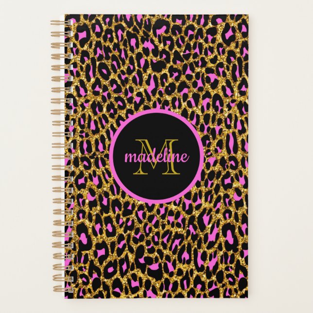 Agenda Leopardo Rosa-Rosa-Trendy Imprimido Monograma (Frente)