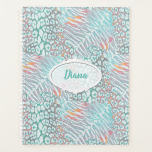 Agenda Leopardo, tigre, pele, colada, listrada, Turquesa,