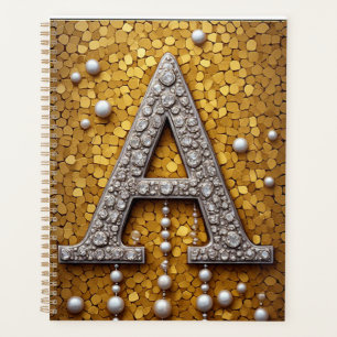Agenda Letra A com Joias Incrustadas em Fundo de Mosaico 