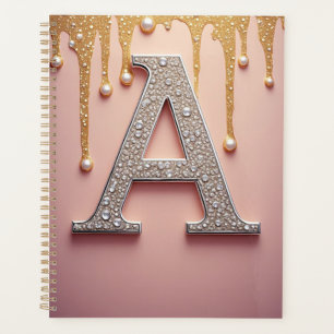 Agenda Letra A de Monograma de Diamante de Luxo Com Pingo