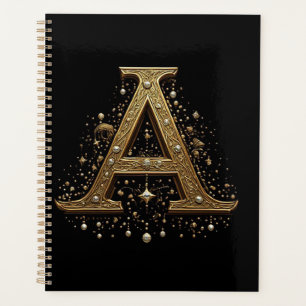 Agenda Letra A Dourada Ornamentada Luxo Monograma Vintage