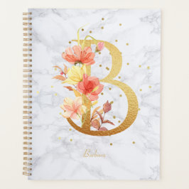 Agenda Letra B de Monograma Dourado em Aquarela de Mármor
