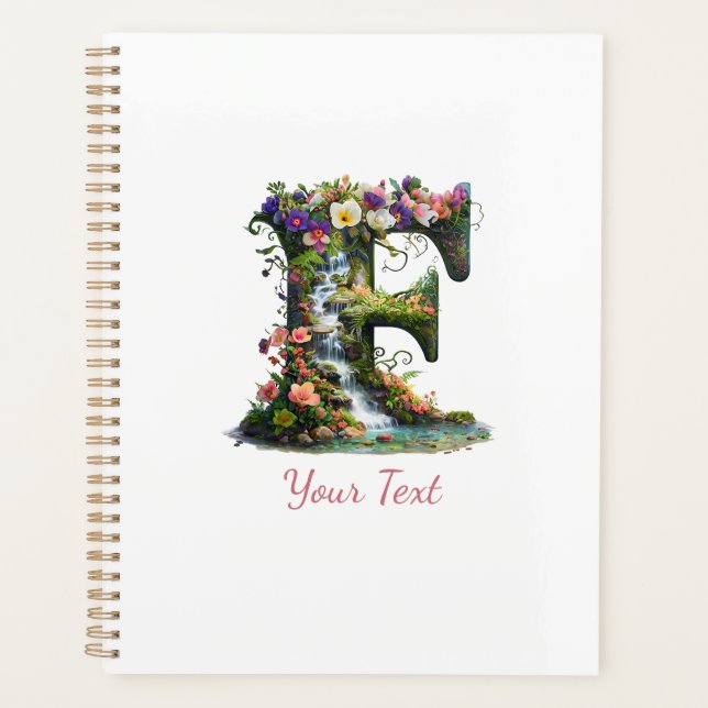 Agenda Letra F com Freesias e Flora Fantasia em Cascata (Frente)