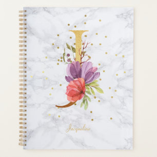 Agenda Letra J de Monograma Dourado em Aquarela de Mármor