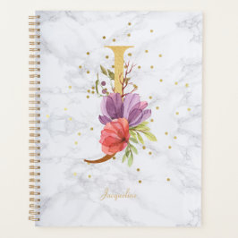 Agenda Letra J Monograma de Ouro de Aquarela Moderna