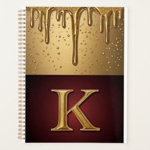 Agenda Letra K em Glitter com Líquido Pingando Monograma
