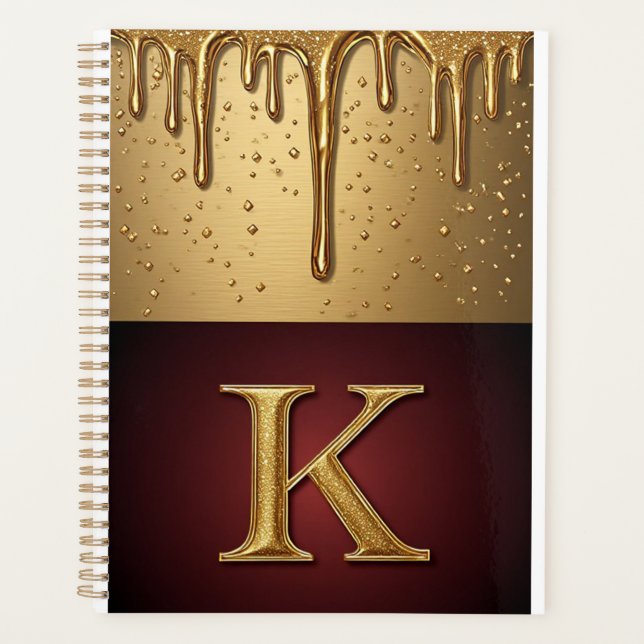 Agenda Letra K Monograma Brilhante Com Líquido Pingando  (Frente)