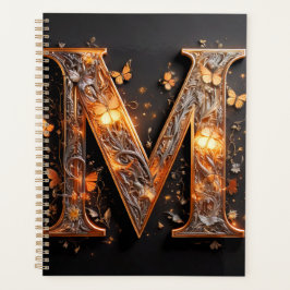 Agenda Letra (M) com flores e borboletas