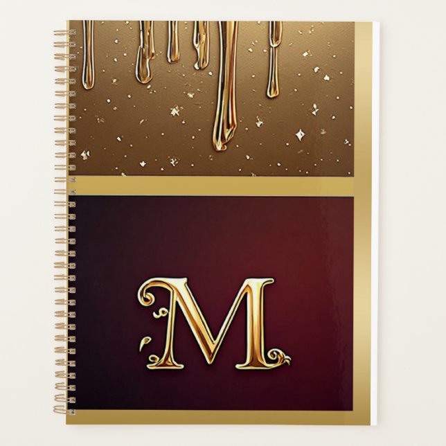 Agenda Letra M em Glitter Monograma Com Líquido Pingando  (Frente)