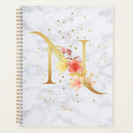 Agenda Letra N de Monograma Dourado em Aquarela de Mármor