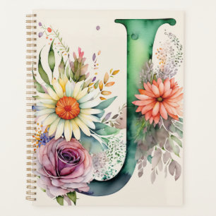 Agenda Letra Personalizada J Notebook Floral Watercolor