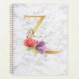 Agenda Letra Z de Monograma Dourado em Aquarela de Mármor