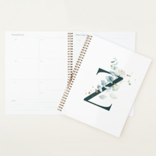 Agenda Letra Z Eucalyptus e Dourado Planeador Monograma