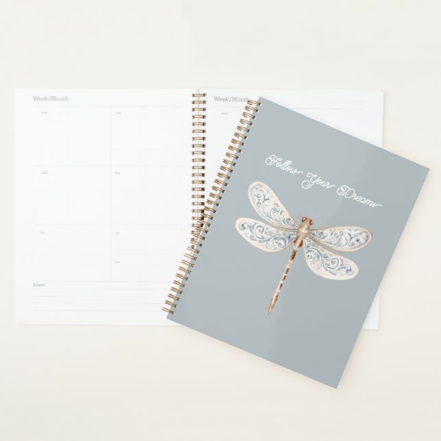 Agenda Libélula Cinza Azul Bronze Branco (Exibição)