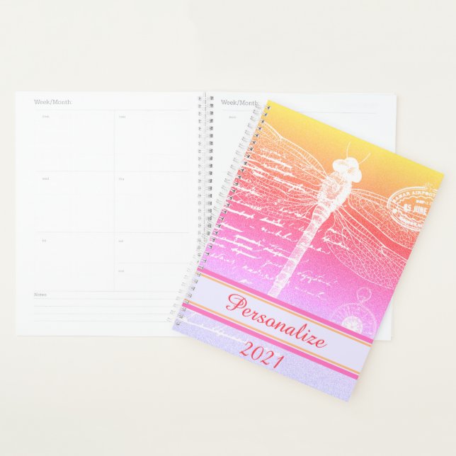 Agenda Libélula gradiente pastel personalizada (Exibição)