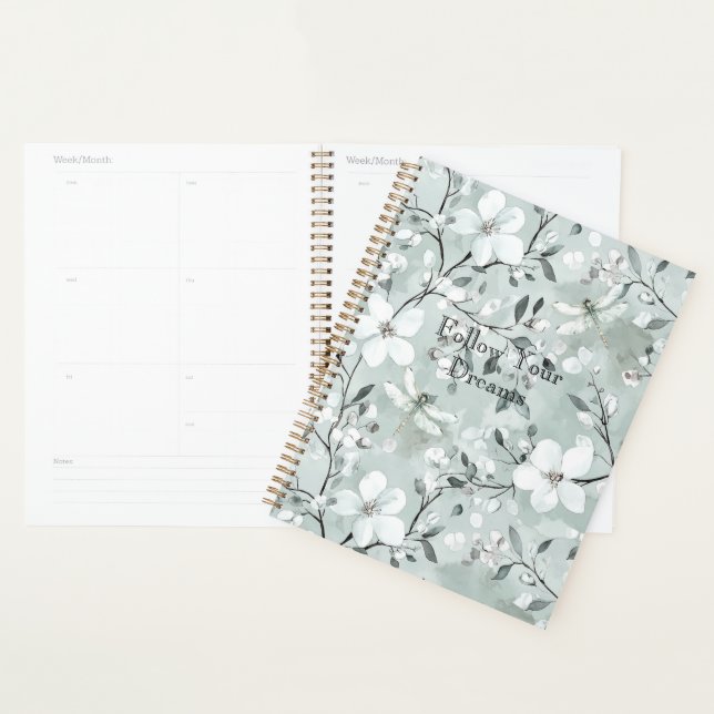 Agenda Libélulas Florais Brancas Azuis (Exibição)