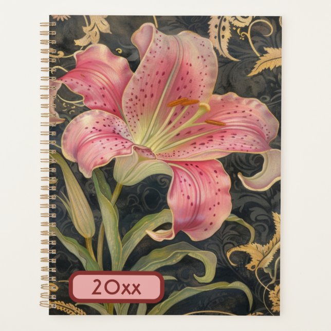 Agenda Lily Rosa 20XX Clássica Espiral Planner Arte Digit (Frente)