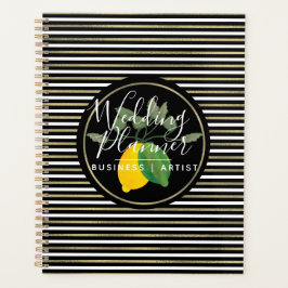 Agenda Limão Lemon Watercolor Logo Foil Stripes Casamento