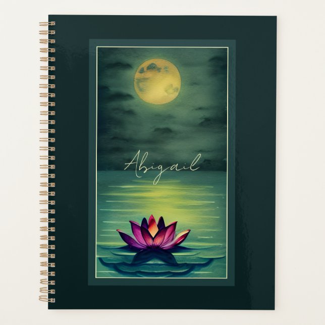 Agenda Linda Flor de Lotus Personalizada e Lua Completa (Frente)