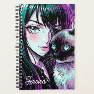 Agenda Linda Garota de Anime e Gato Siames