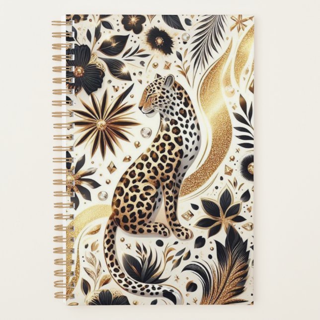 Agenda Linda Leopardo e Dourada Glitter (Frente)