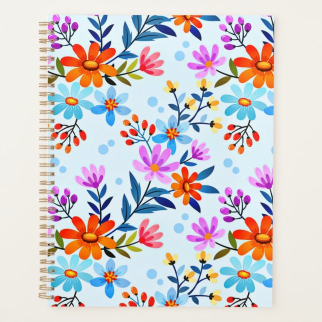 Agenda Lindas Flores E Padrões De Folhas (Frente)