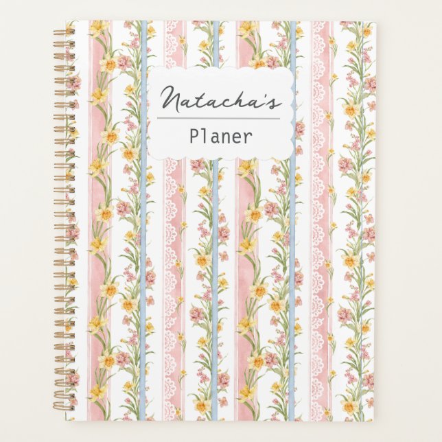 Agenda Lindas flores Pinky Retro Shabby Personalizadas (Frente)